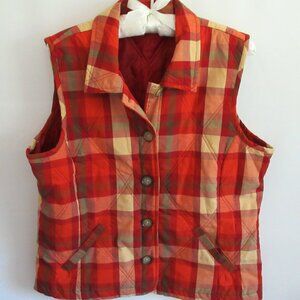 Christopher & Banks orange plaid quilted button front sleeveless vest *Sz L*
